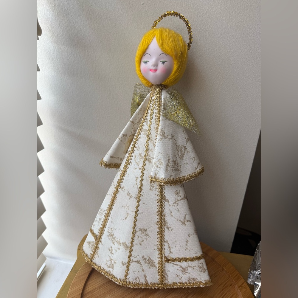 Vintage 1960s Gold and White‎ Angel Figurine Christmas Tree topper